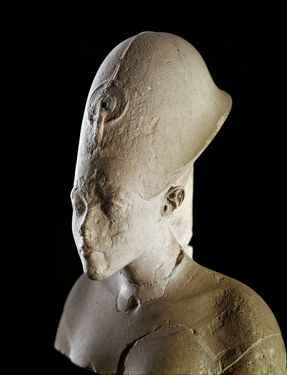 Bust of Pharaoh Akhenaton (Amenophis IV). 18th dynasty (1550-1295 BC). From Tell el Amarna. Paris, Louvre Museum by School Egyptian