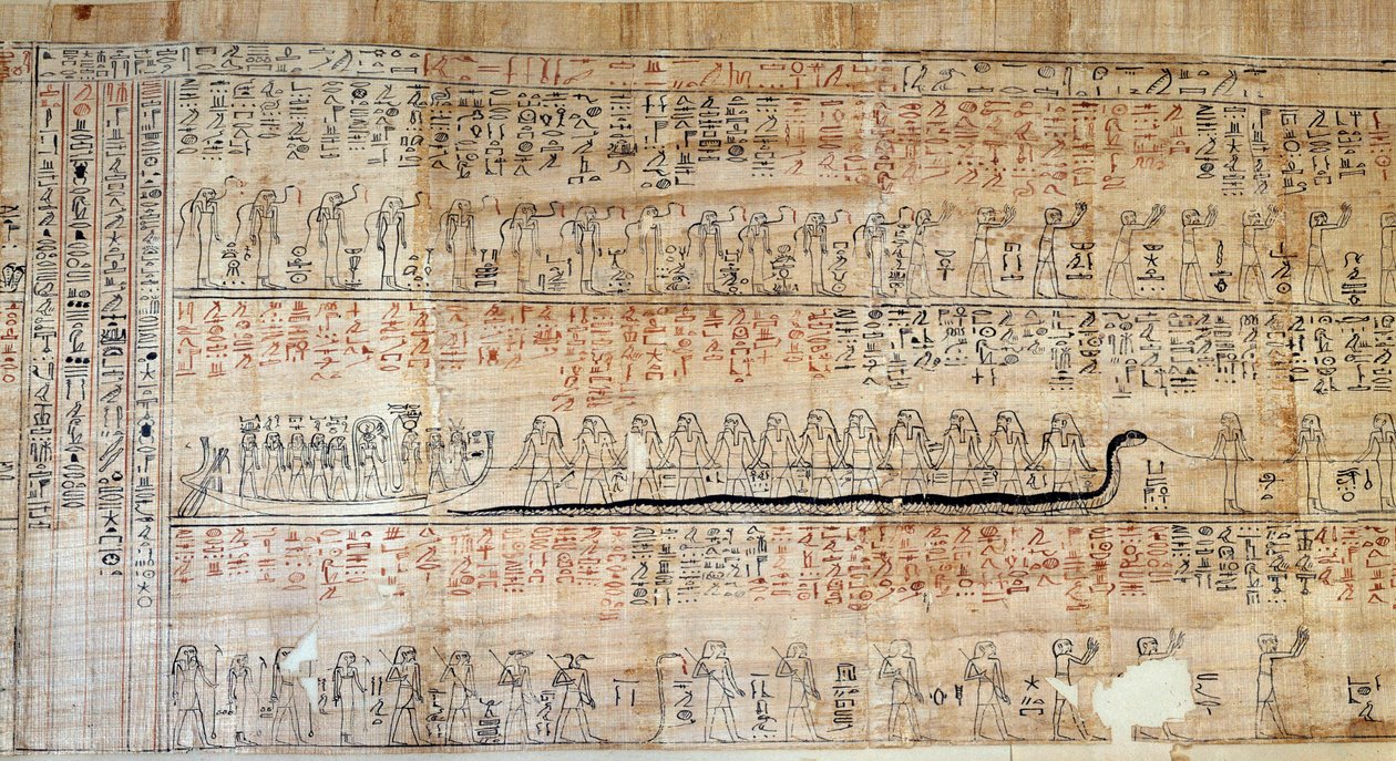 Egyptian Antiquity: Papyrus from the Book of Secretive Homes. This book is a commented representation of the underground journey of the sun during the twelve hours of the night by School Egyptian