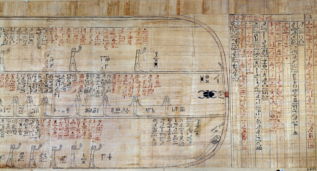 Egyptian Antiquity: Papyrus from the Book of Secretive Homes. This book is a commented representation of the underground journey of the sun during the twelve hours of the night by School Egyptian