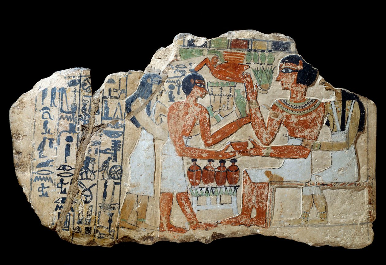 Egyptian Antiquity: Iri Stele in Limestone. A Couple Making an Offering. First Intermediate Period (2200-2033 BC). Paris, Louvre Museum by School Egyptian