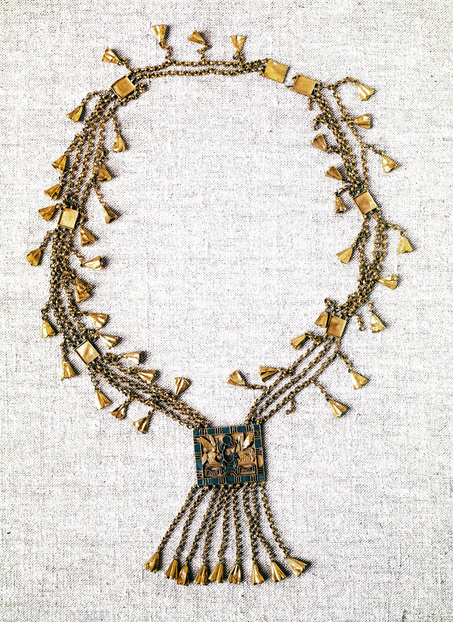 Ancient Egypt: gold necklace of Pharaoh Pinedjem. 21st dynasty (ca. 1069-945). Paris, Louvre Museum by School Egyptian