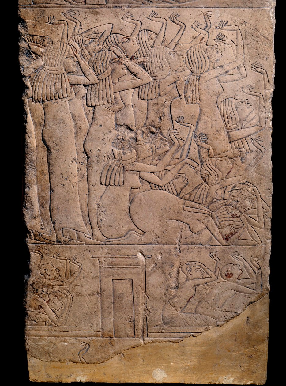 Egyptian antiquity: memphite tomb from Horemheb to Saqqarah, relief: weeping at the funeral of Horemheb. 18th dynasty (circa 1550-1295 BC) by School Egyptian
