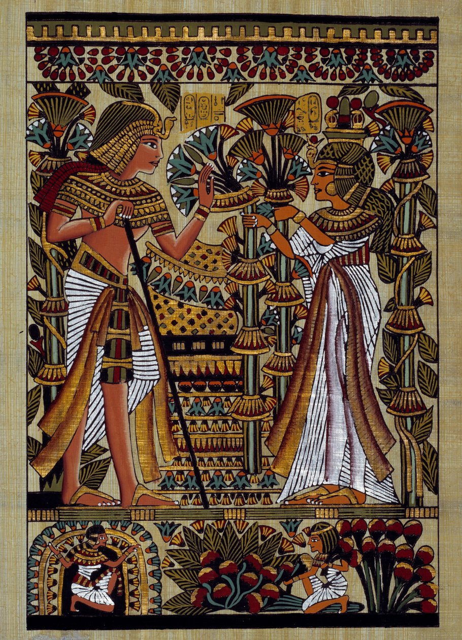 Egyptian Antiquity: Offering to the Pharaoh. Papyrus, New Empire by School Egyptian