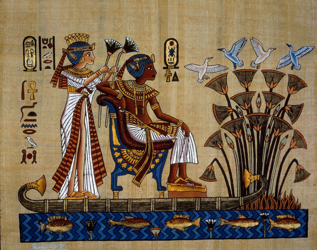 Egyptian antiquity: the pharaoh and his wife in the papyrus. Papyrus, New Empire by School Egyptian