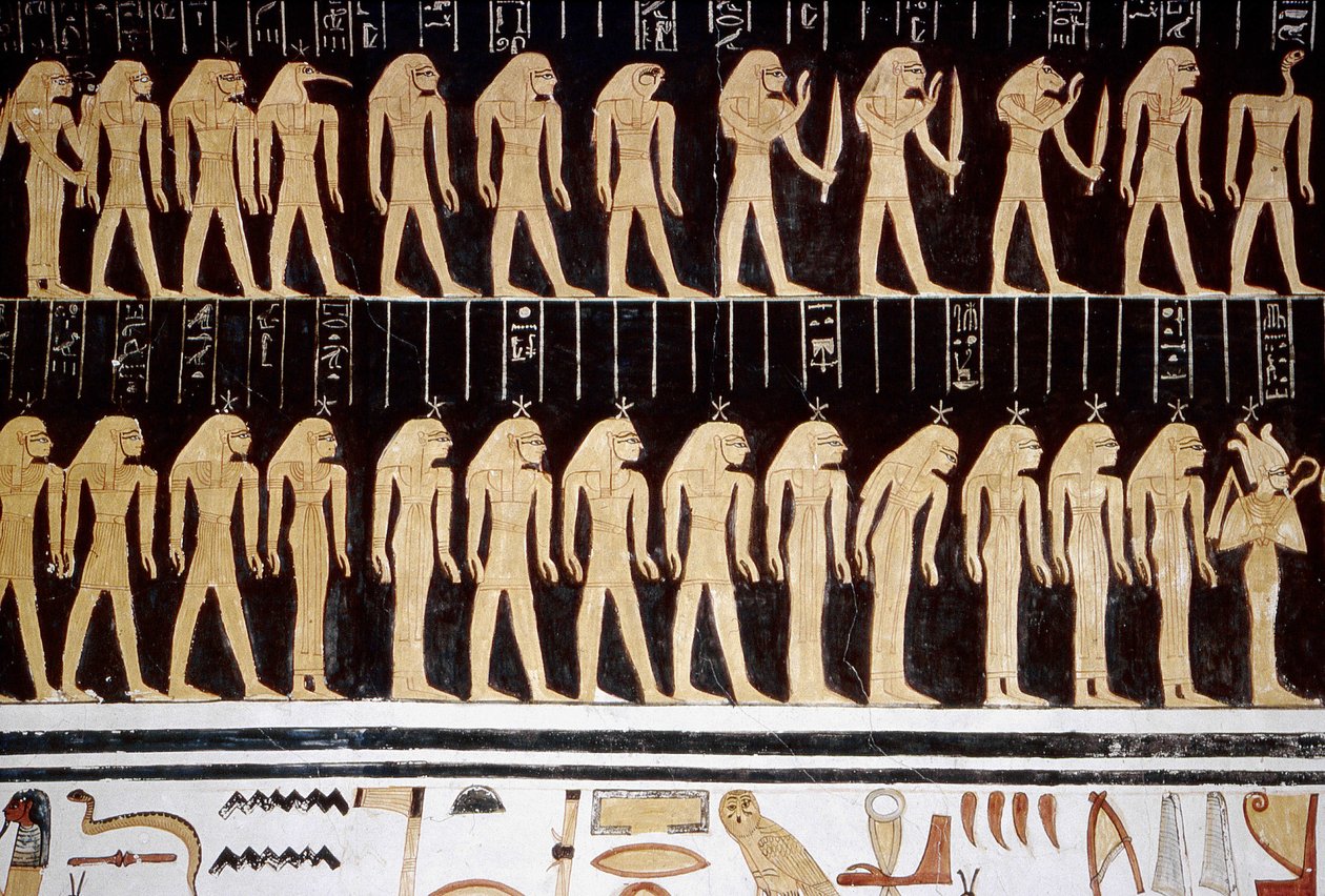 Luxor, Thebes: Valley of the Kings, Drawing of God and Goddess on the Inner Wall of a Temple by School Egyptian