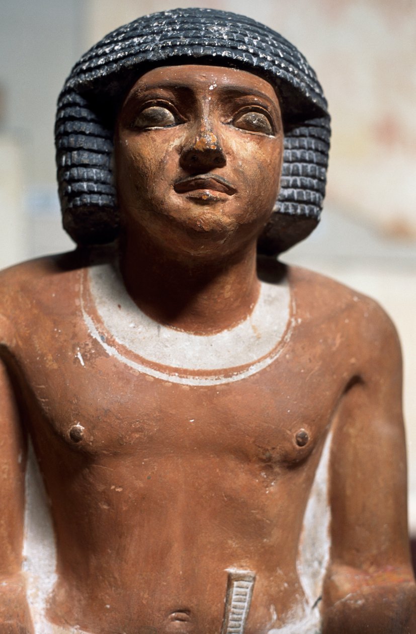 Male figure, Painted limestone statue, Egyptian civilization, Detail by School Egyptian