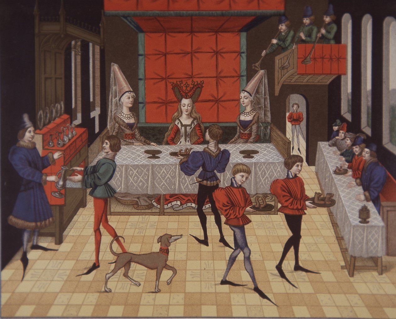 15th century medieval aristocratic ladies served dinner by School English