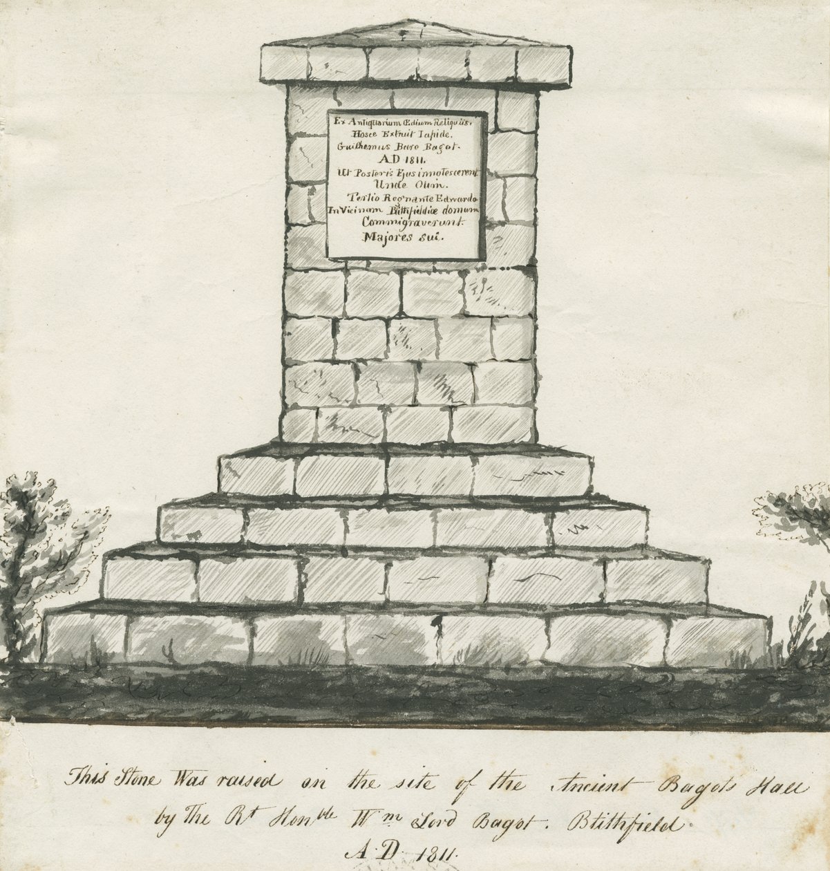 Blithfield - Memorial on site of Ancient Bagots Hall by School English