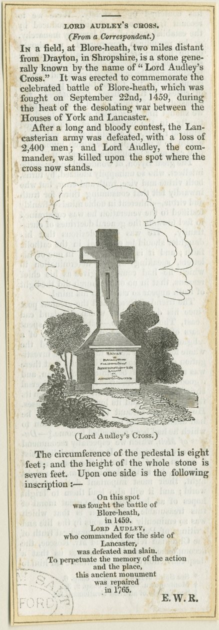Audley Cross on Blore Heath by School English