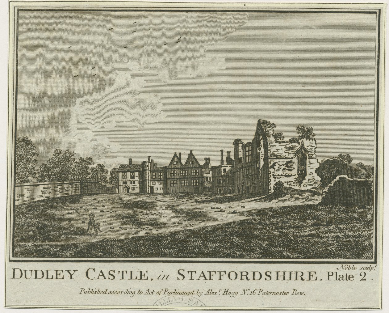 Dudley Castle - The Keep: copper-plate engraving by School English