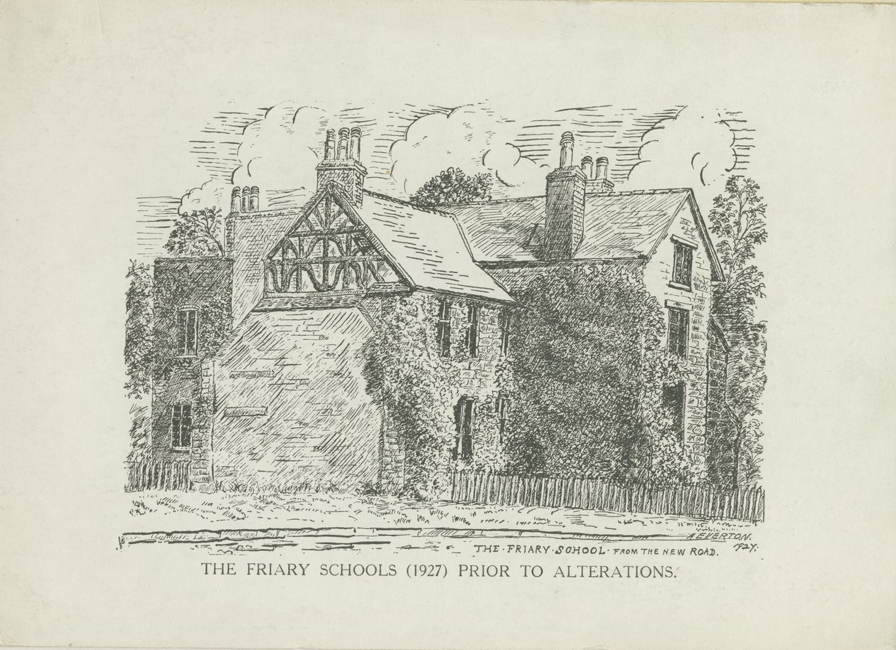 Lichfield - Friary Schools: line engraving by School English