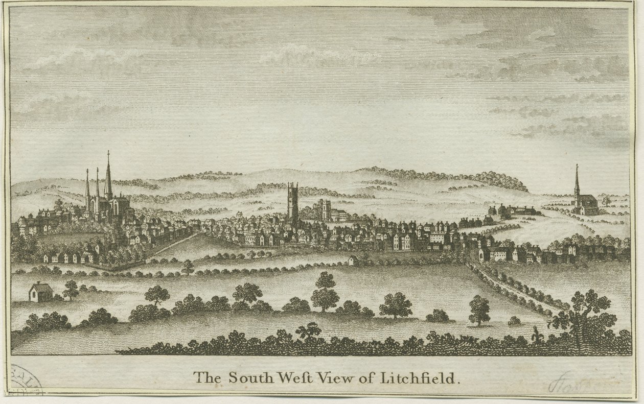 Lichfield - South West View: copper-plate engraving, nd [late 18th cent] by School English