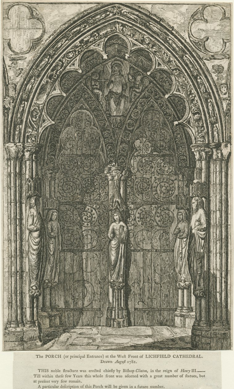 Lichfield Cathedral - West Doorway: etching by School English
