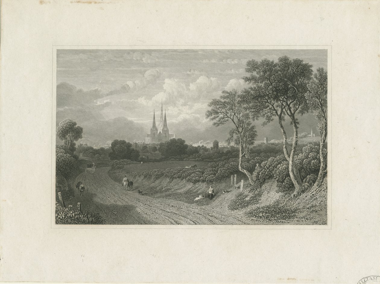 Lichfield Cathedral - West View (distant): engraving, nd [?18th cent] by School English