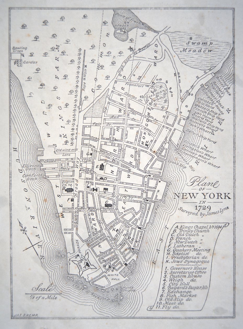Plan of New York in 1729 by School English