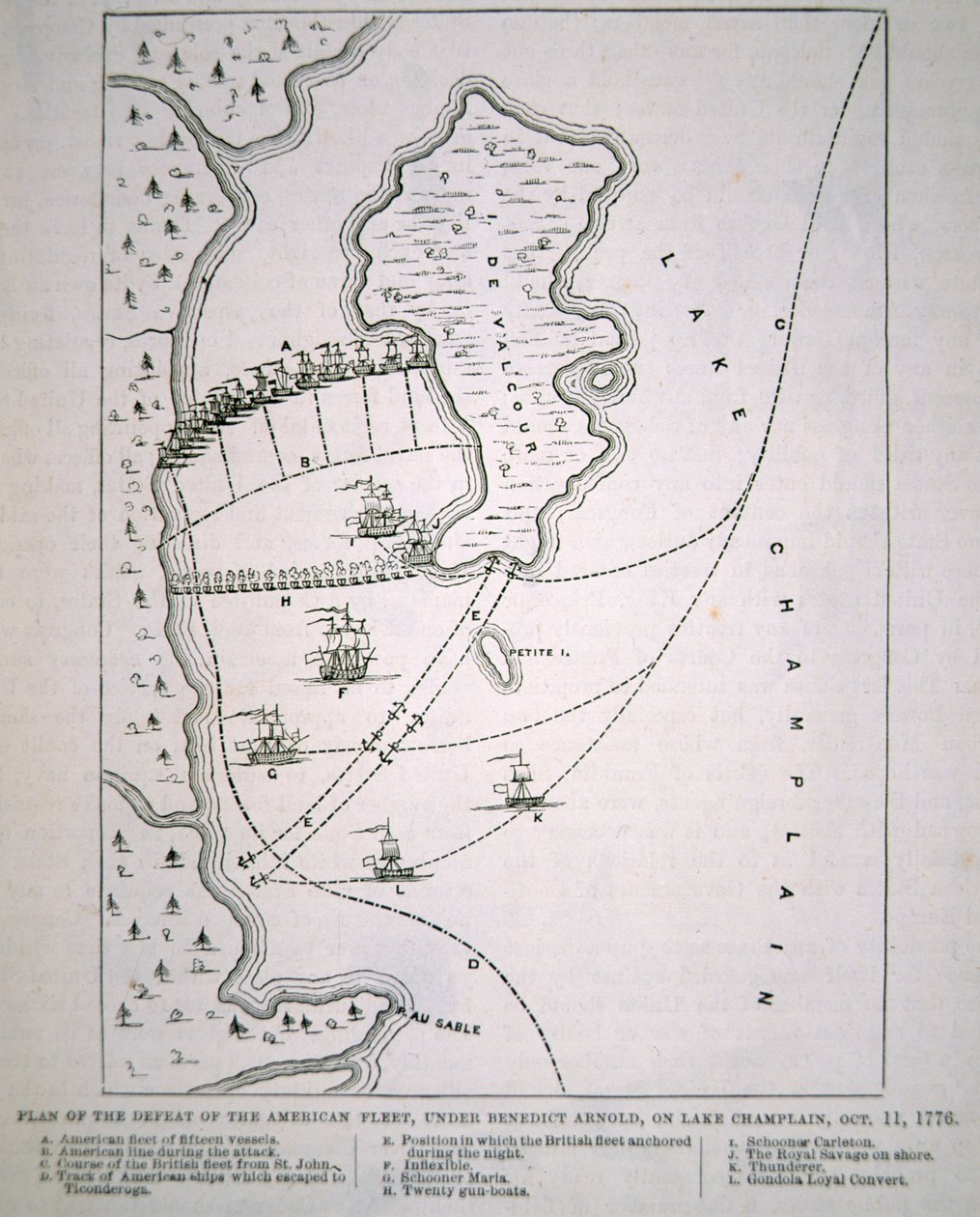 Plan of the defeat of the American Fleet on Lake Champlain by School English