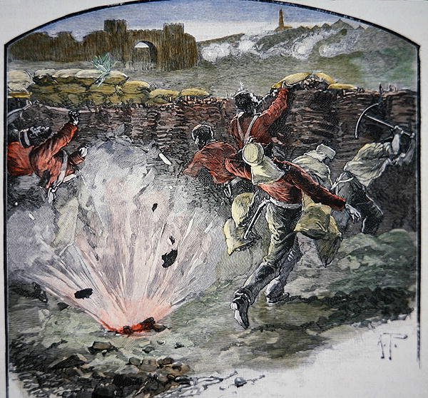 The British positions under cannon fire from the city during the Siege of Delhi by School English