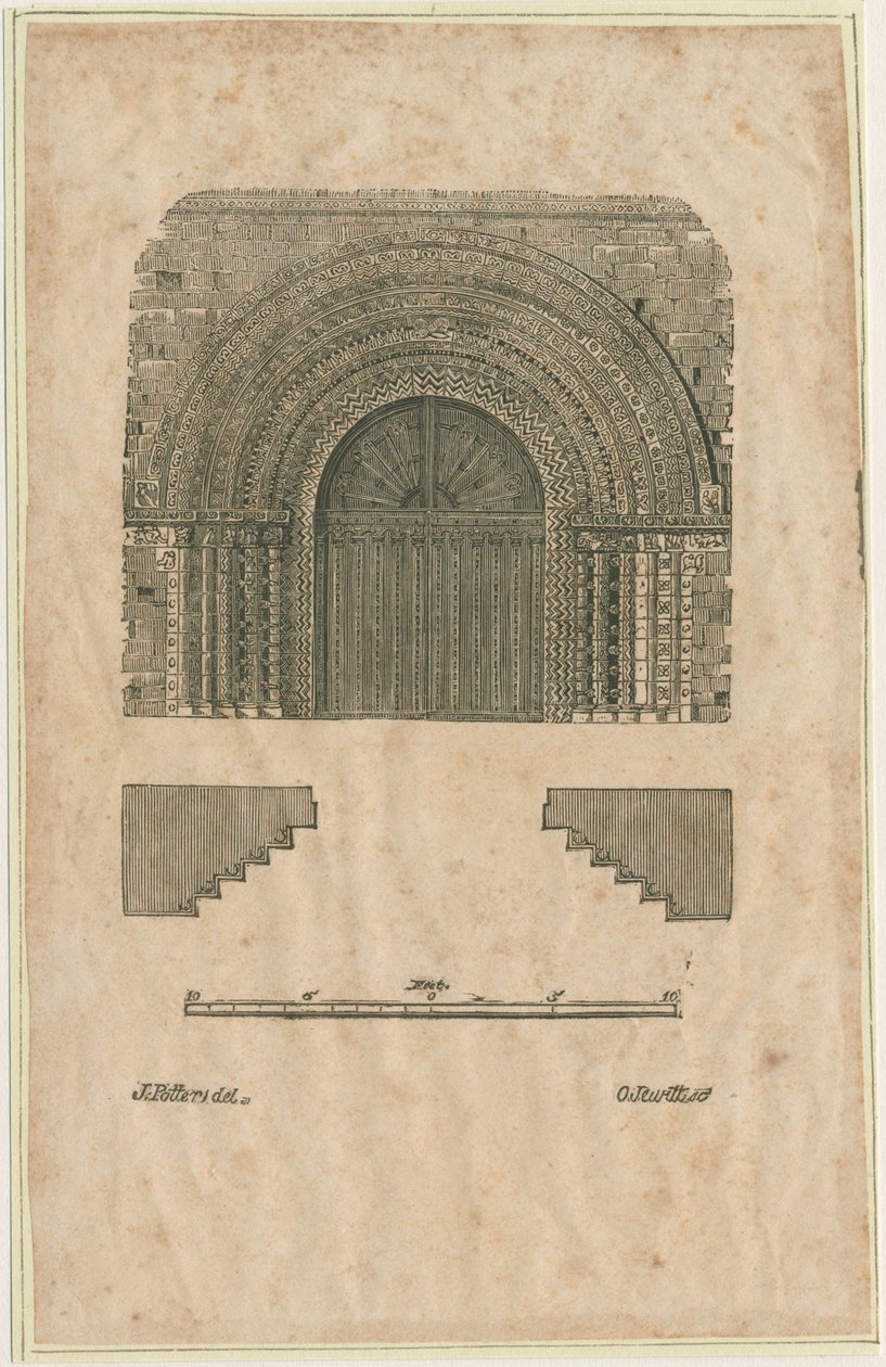 Tutbury Priory Church - West Doorway: woodcut engraving, nd [?early 19th cent] by School English