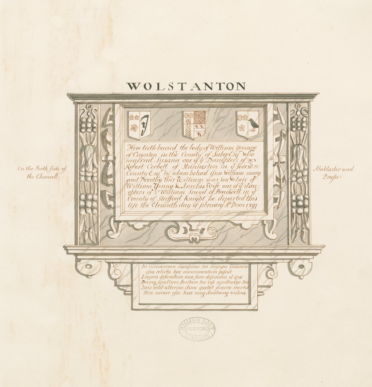 Wolstanton Church - Wall Monument to William Yonge of Caynton by School English