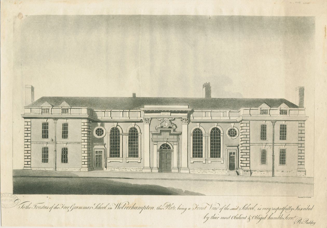 Wolverhampton - Grammar School: engraving, nd [1797] by School English