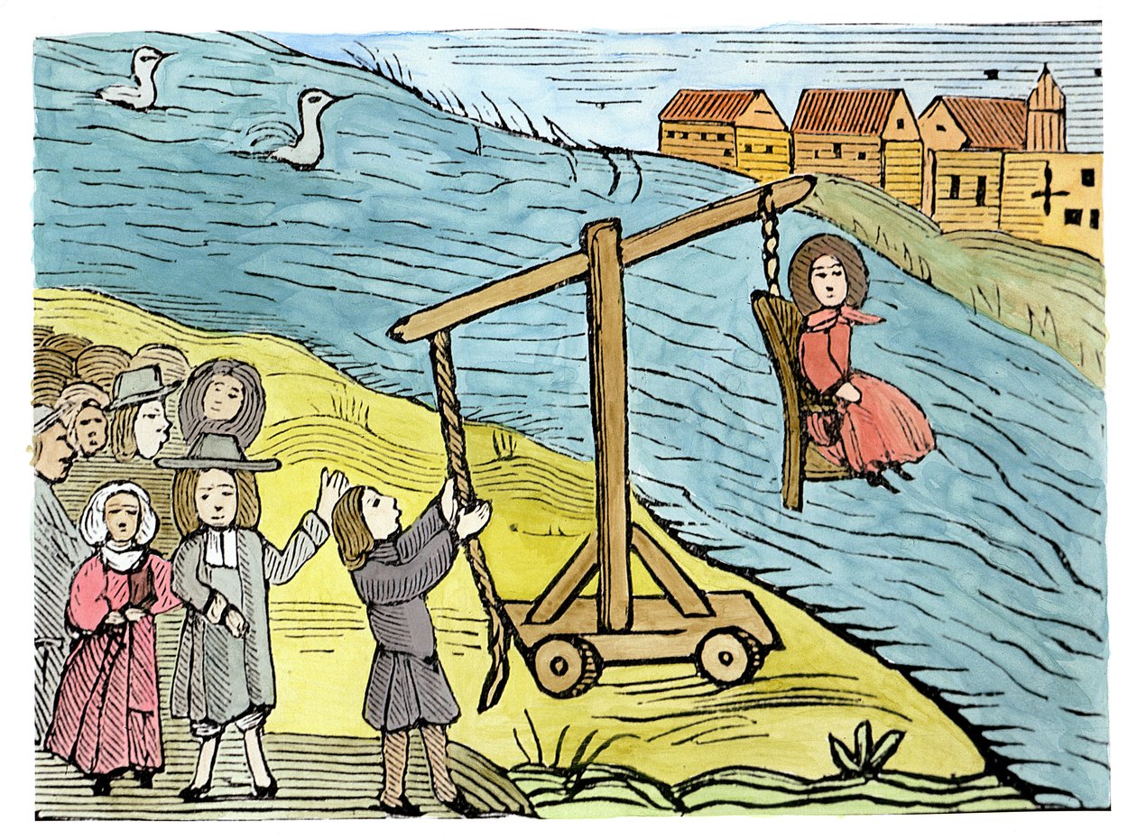 Woman on a Ducking Stool, Accused of Witchcraft, Illustration from a Collection of Chapbooks on Esoterica by School English