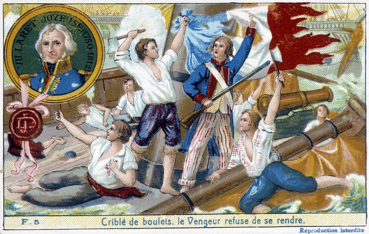Admiral Villaret (1750-1812), a representative in the medallion, delivered the naval battle of Ouessant to the English Howe in 1794 by School French