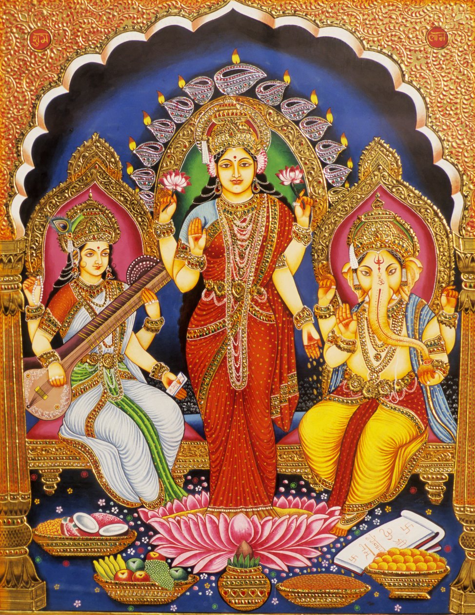 Lord Ganesh with Laxmi and Saraswati by School Indian