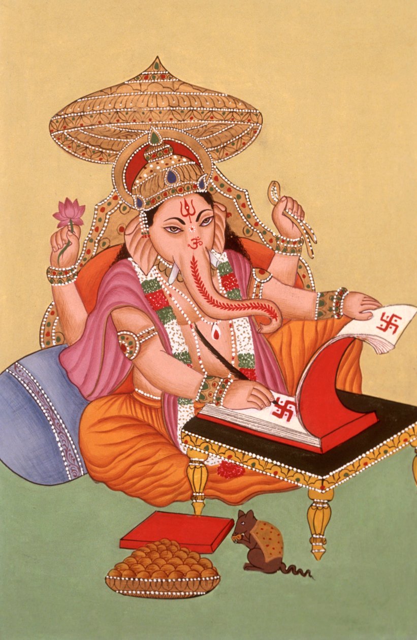 Miniature Painting Elephant Headed God Ganesh Ganpati, India by School Indian