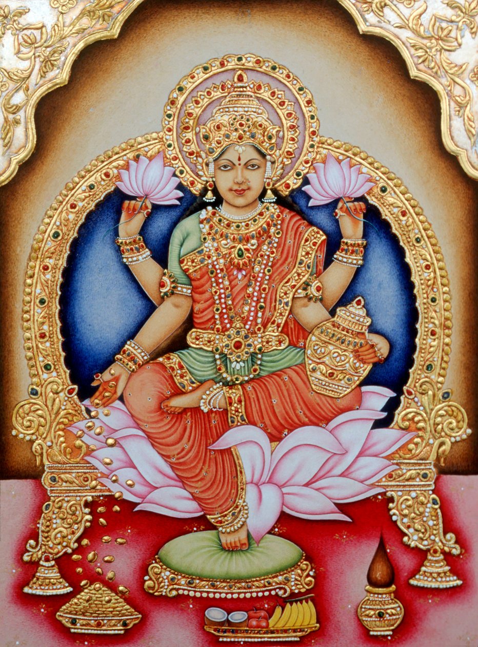 Miniature Painting of Goddess Laxmi, India by School Indian
