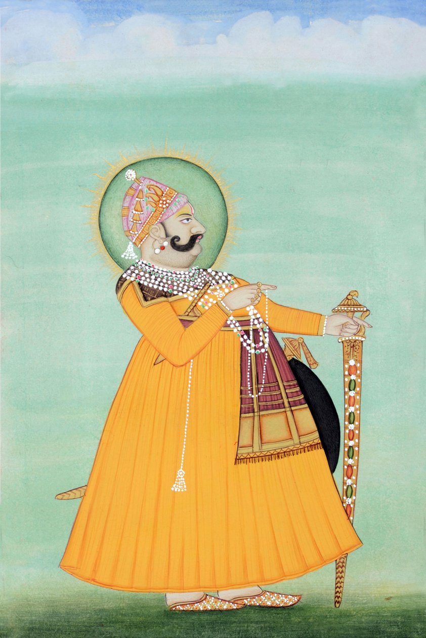 Miniature Painting of Maharaja Sawai Madho Singh, Jaipur by School Indian