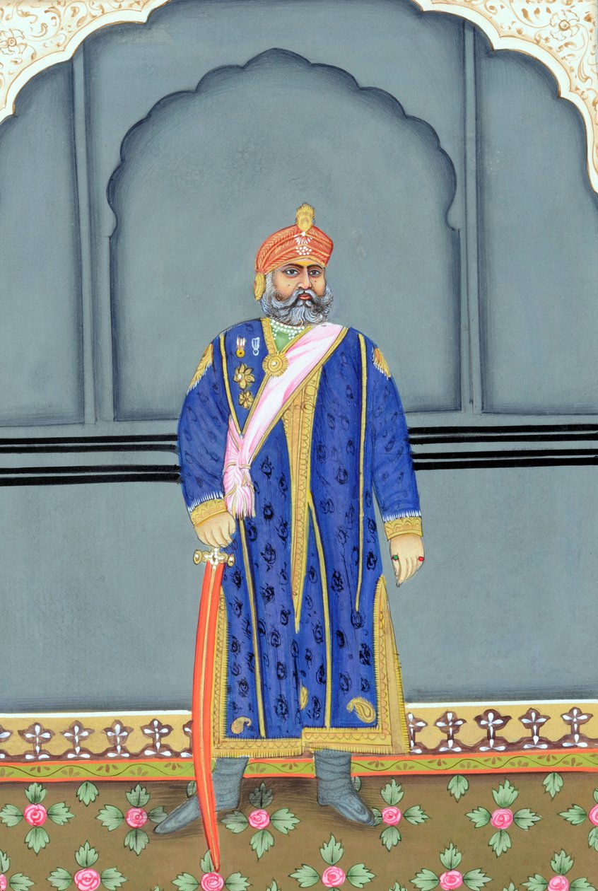 Miniature Painting of Maharaja Sawai Madho Singh II, Jaipur by School Indian