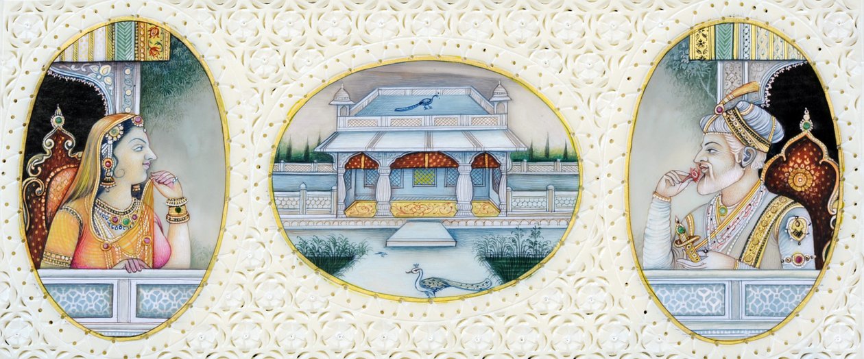 Mughal Emperor Aurangzeb with Wife Mehrunnisa by School Indian