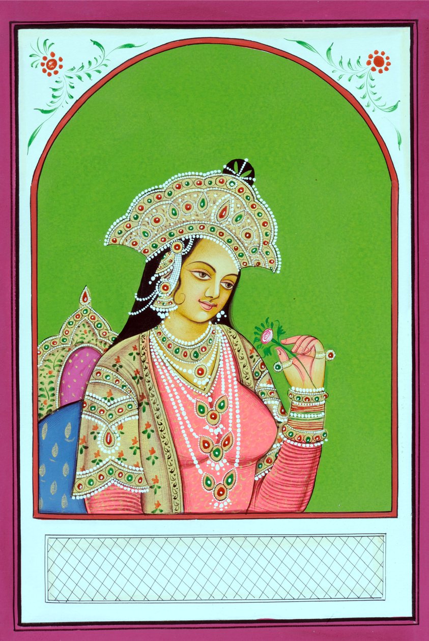 Miniature Painting of Mughal Queen Mumtaz Mahal by School Indian