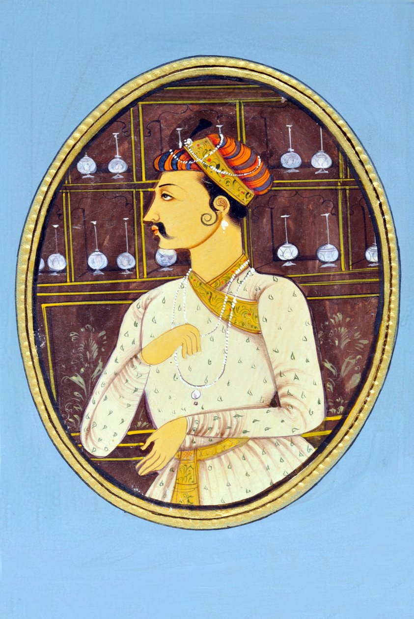 Miniature Painting of Mughal Emperor Akbar by School Indian