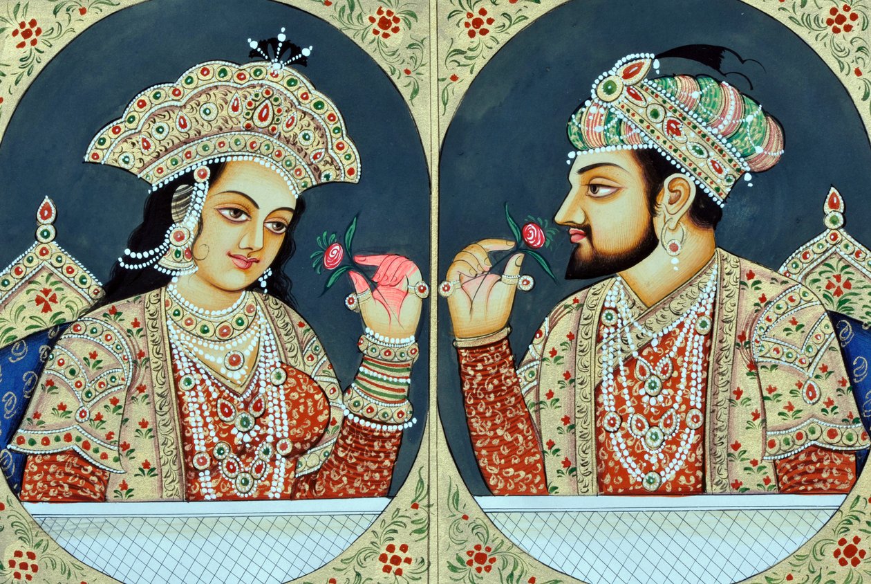 Miniature Painting of Shah Jahan and Mumtaj India Asia by School Indian