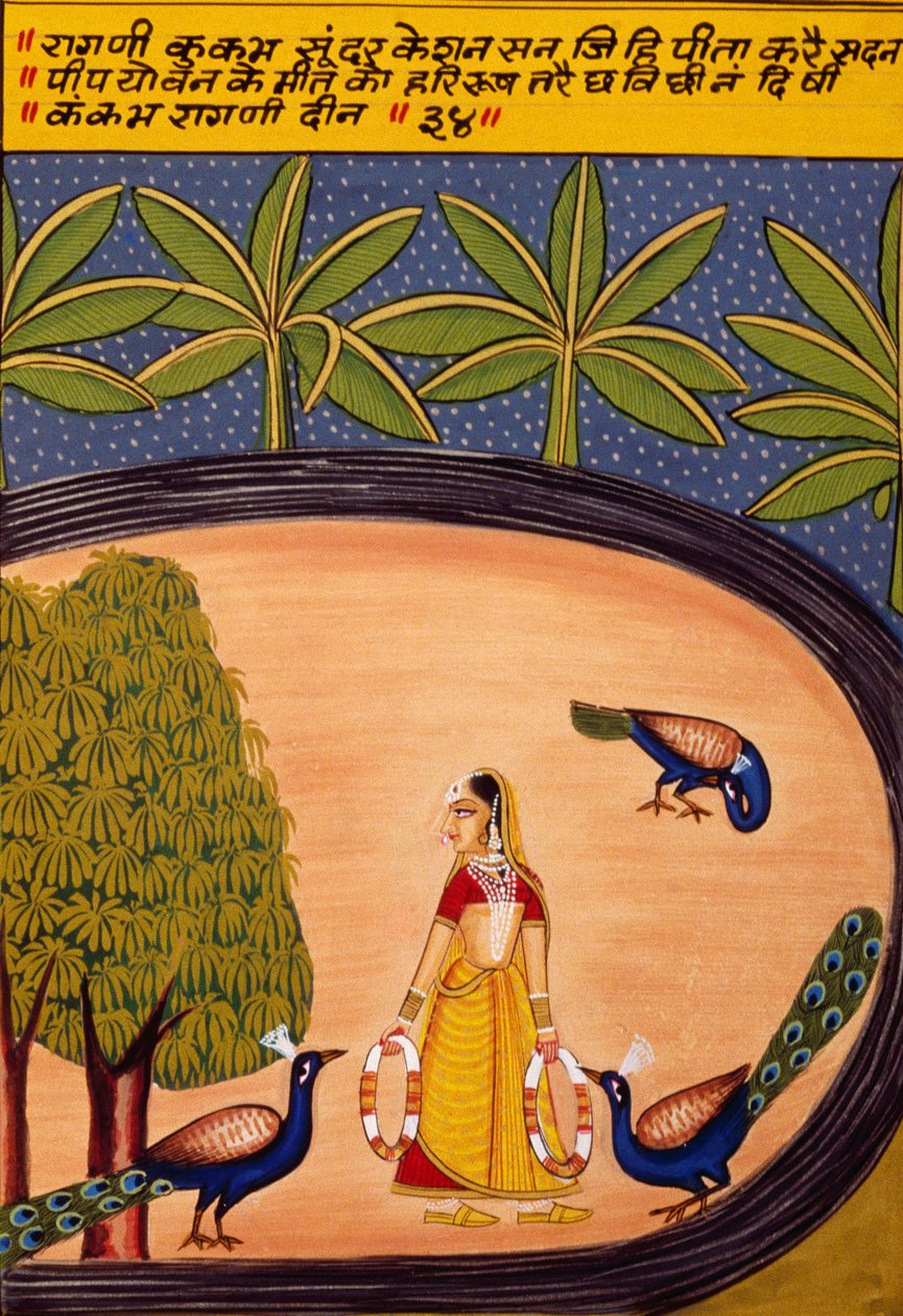 Miniature Painting on Paper, Ragini Kukumb, Nathdwara School by School Indian