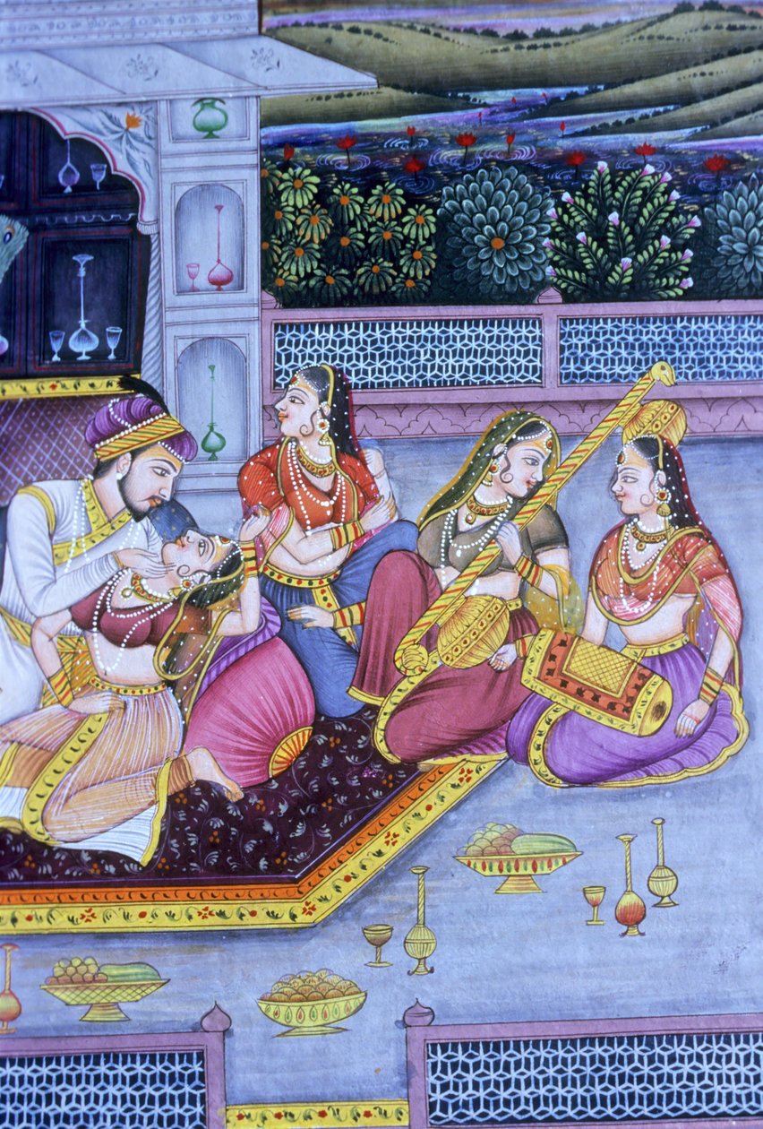 Mughal Miniature Painting on Paper, Love Scene by School Indian