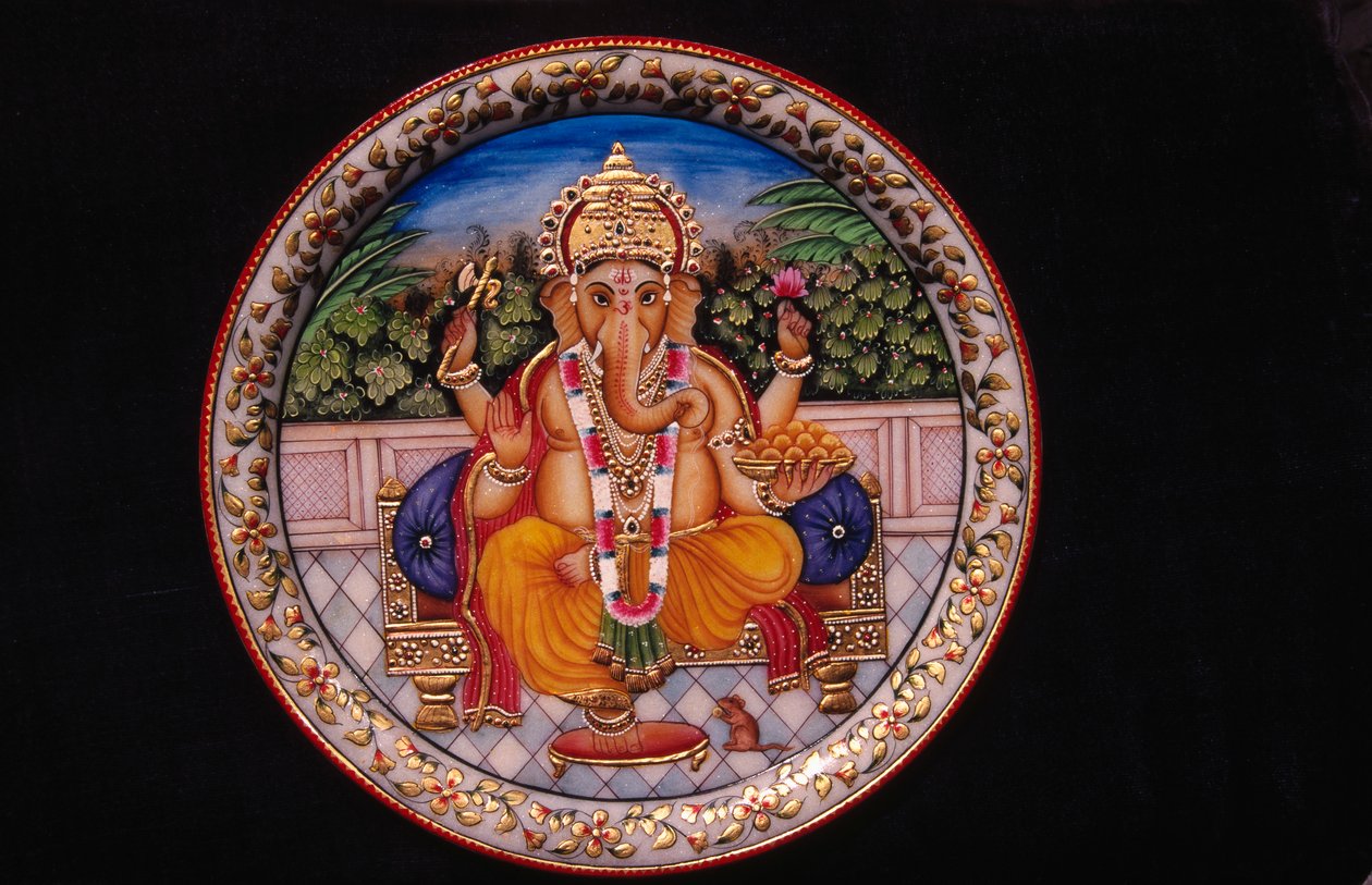 Painting of Ganesh Ganpati God on Marble Plate by School Indian