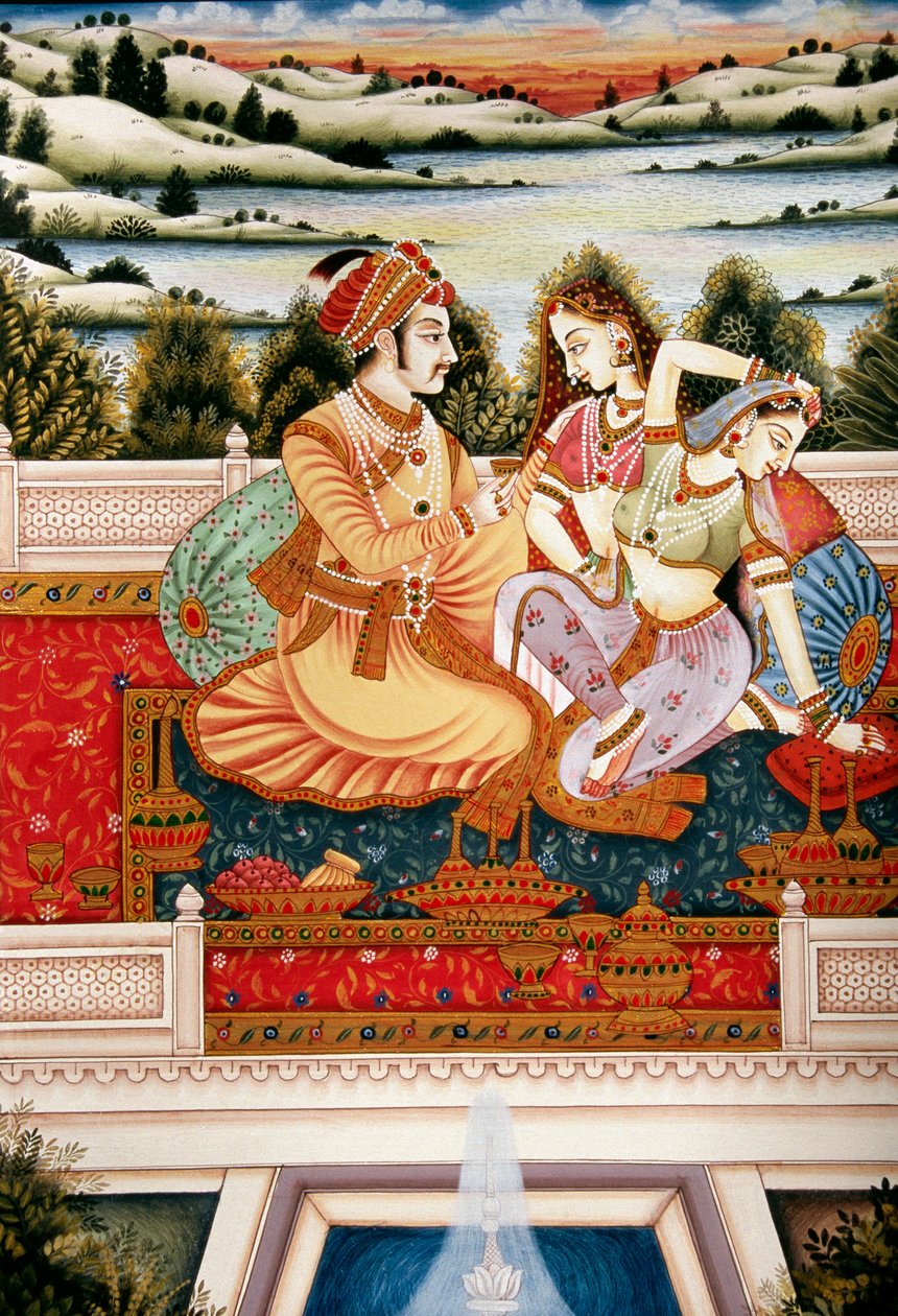 Mughal Emperor with his Wives in Love Scene, India by School Indian
