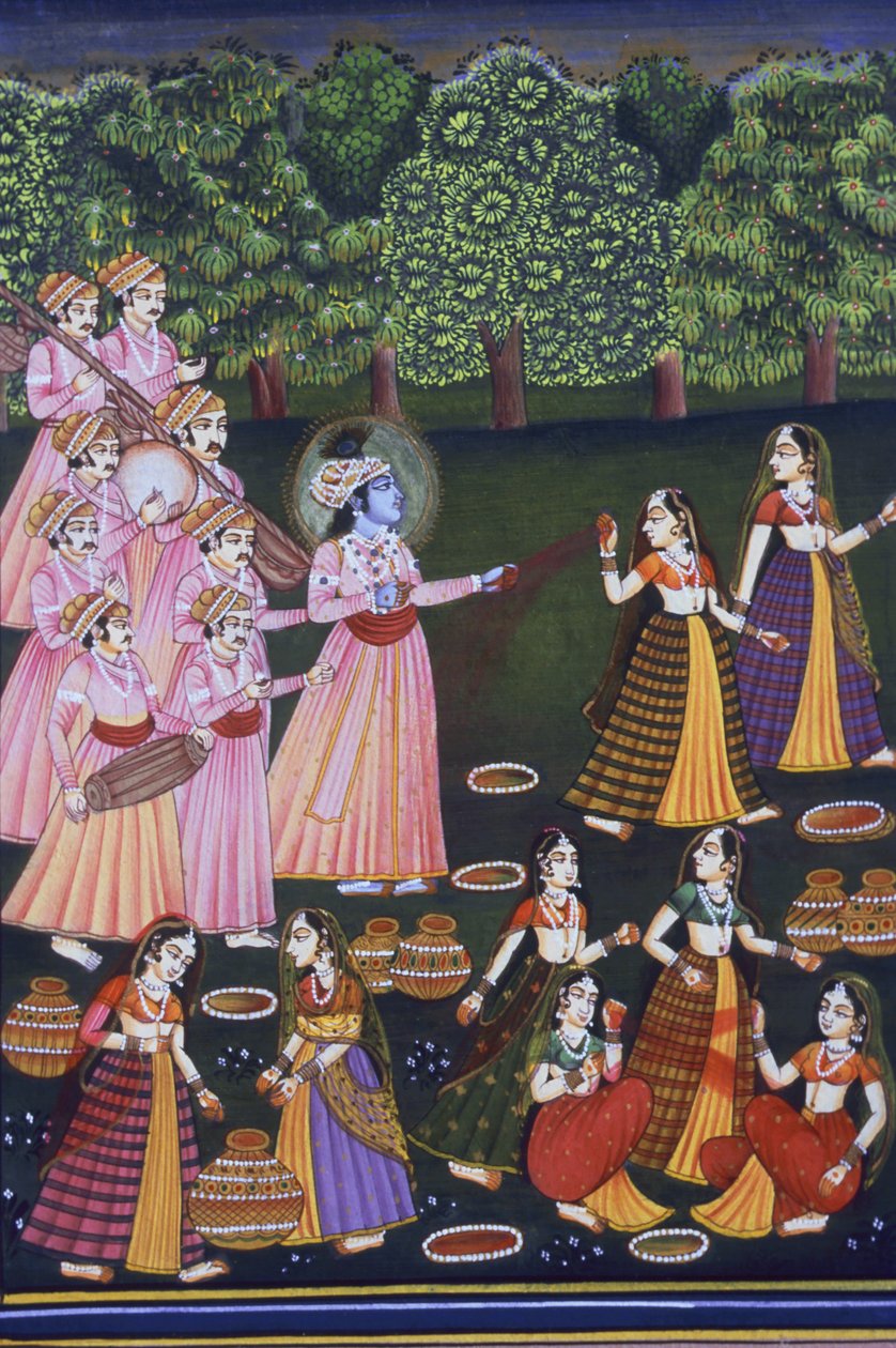 Picture of Krishna Playing Holi with Gopies by School Indian
