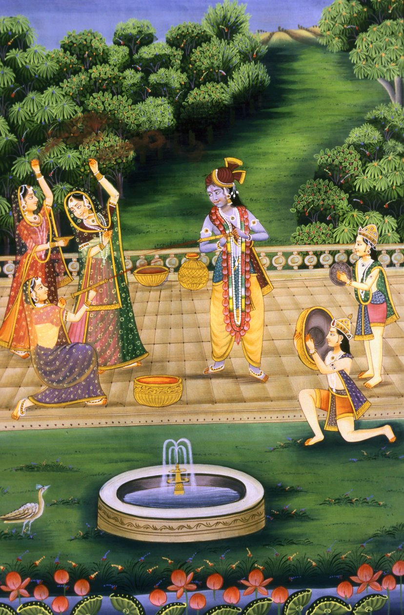 Krishna Playing Holi with Gopies, India by School Indian