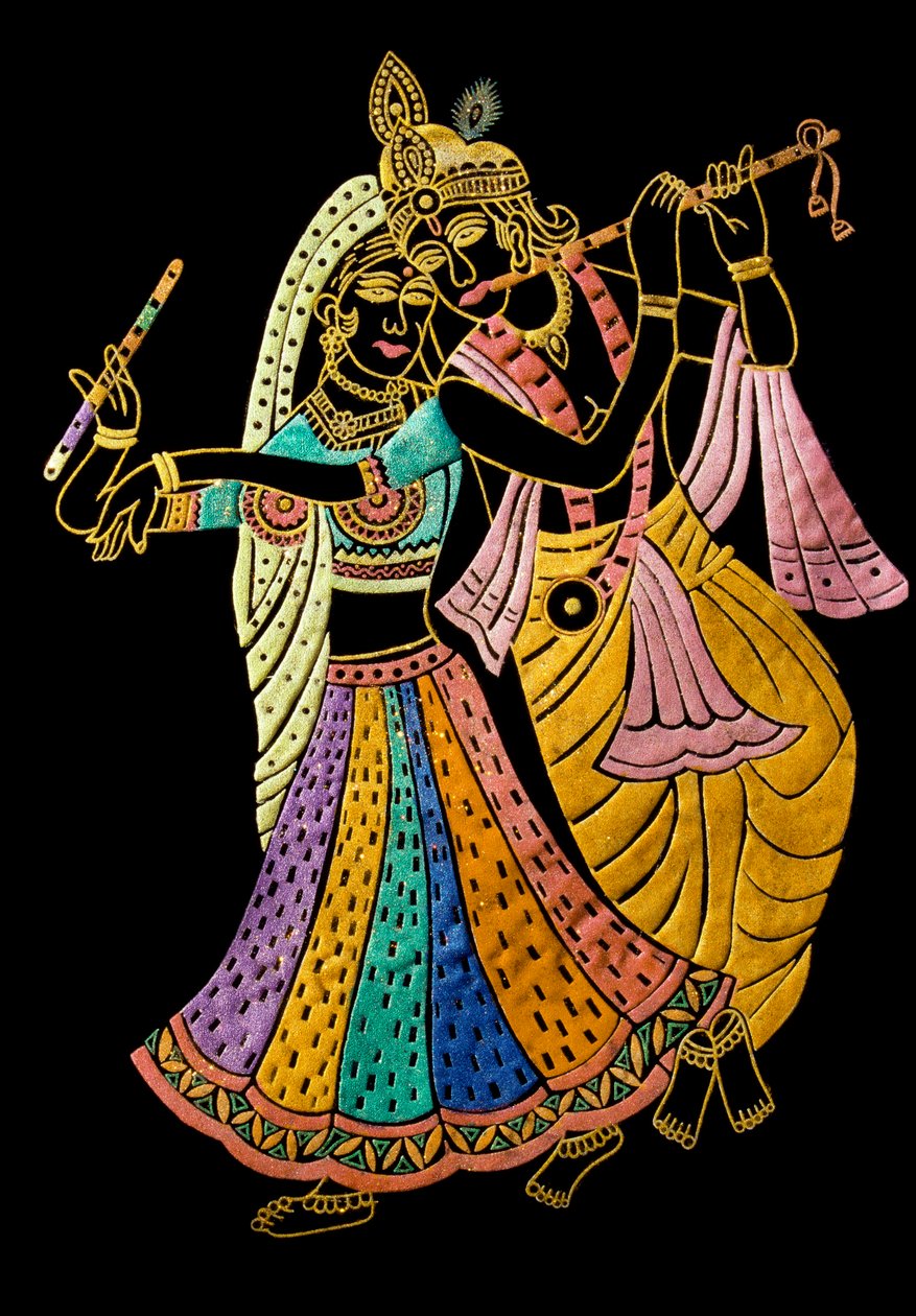 Radha Krishna Miniature Painting on Velvet by School Indian