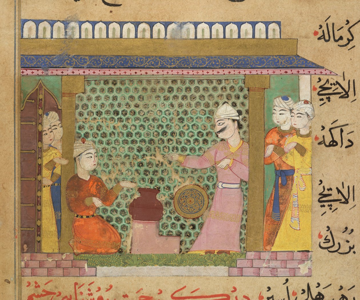 Sultan Ghiyath al-Din supervises the preparation of medicines, from The Ni