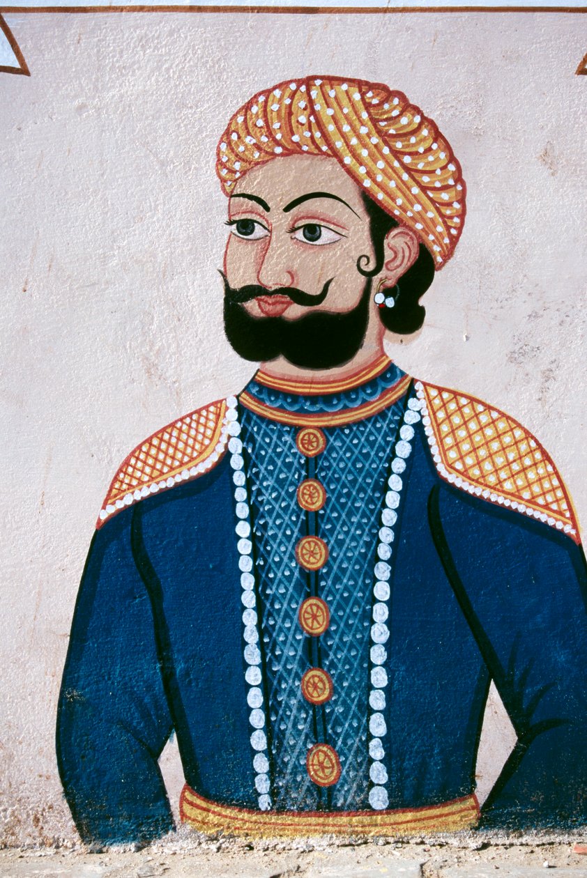 Wall Painting of Rajput Noble, Jaipur, Rajasthan, India by School Indian