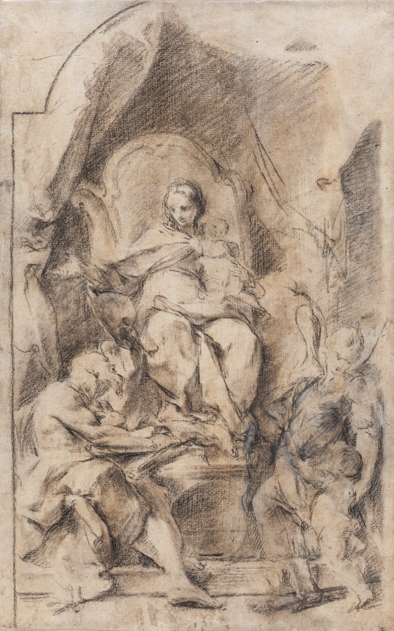 Adoration of the Madonna and Child with St. Jerome and a Guardian Angel by School Italian