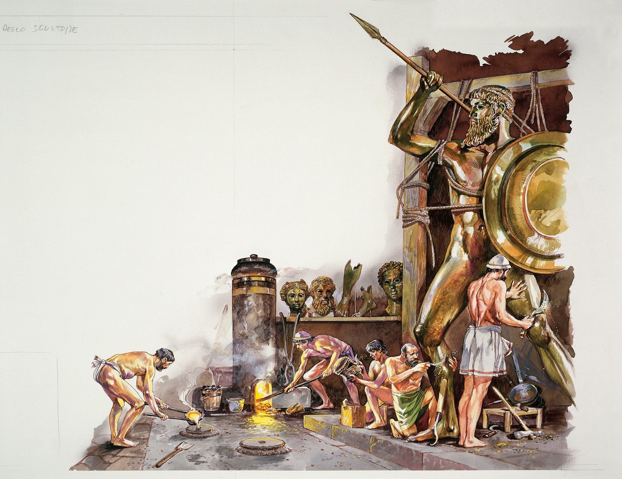 Ancient Athens - reconstruction of a bronze sculpture workshop by School Italian