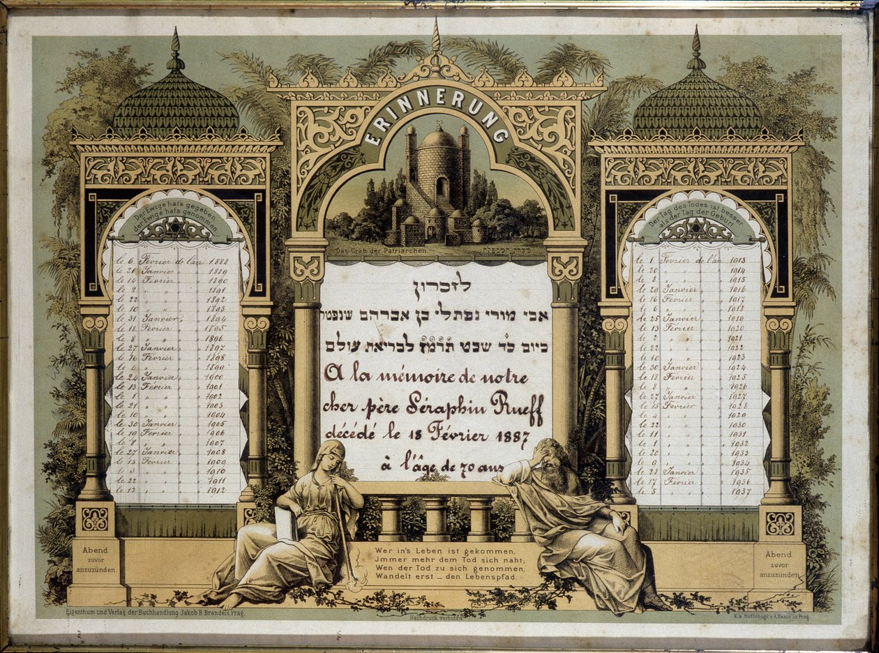 Memorial calendar for Future Mortuary Services of a deceased close relative by School Jewish
