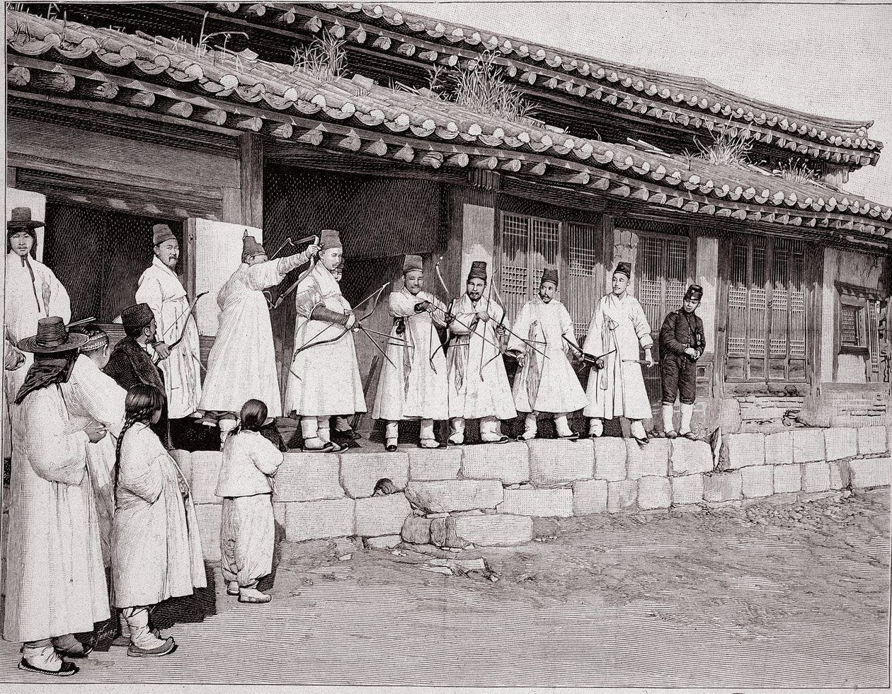 Bowmen in the Old Palace of Seoul, Korea, End of 19th Century by School Korean