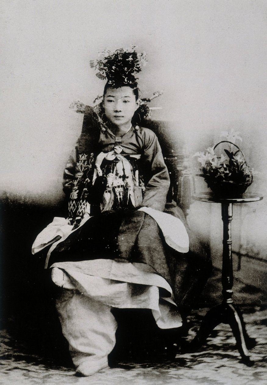 Korean Woman in Traditional Wedding Dress by School Korean