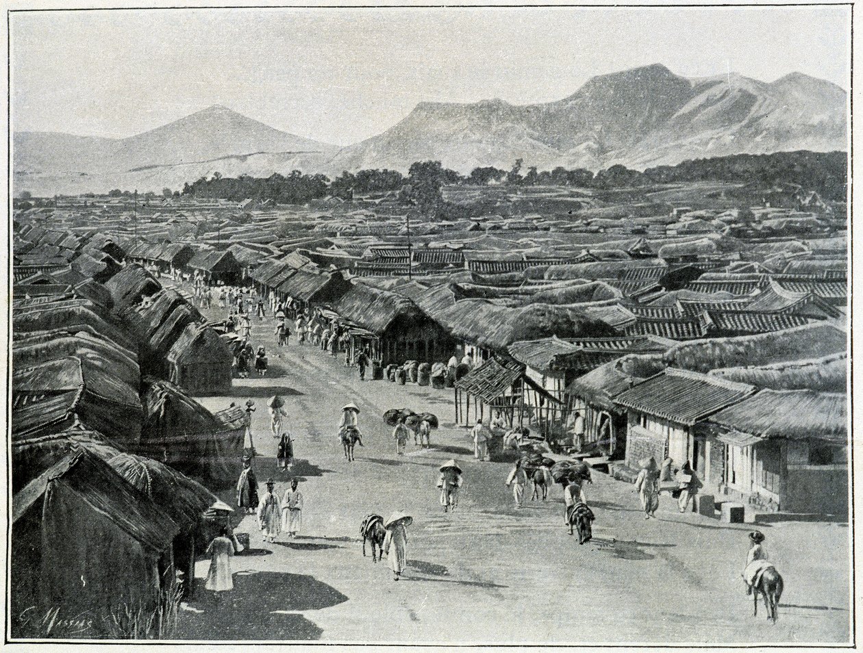 View of the Main street of Seoul, capital city of Korea in the 19th century by School Korean